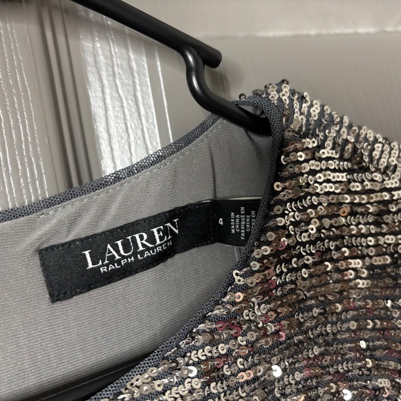 🥂Lauren Ralph Lauren New Sequined Twist Front Dress Silver and Grey Size 4 - Picture 7 of 16